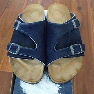 Birkenstock zurich sandels in navy blue calf hair